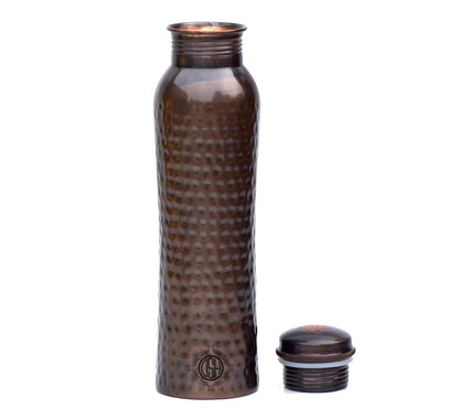 DSH Pure Copper Water Bottle, Jointless, Leakproof with Ayurvedic Health Benefits, Antique Oxidised Wood Brown Hand Hammered Diamond Design, 1 Piece, 920ml