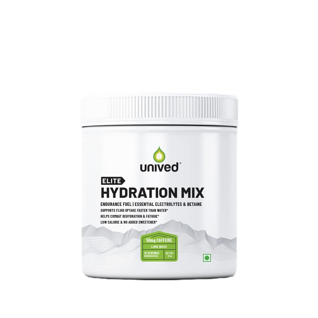 Unived Elite Hydration Mix | Essential Electrolytes and Betaine for Optimal Hydration & Fluid Uptake | Hydration Multiplier | Low Calorie Hydration Drink | 16 Servings - Lime Buzz (Caffeinated)