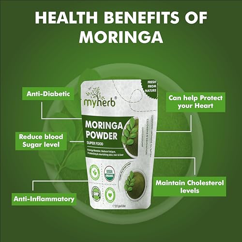 MYHERB Organic Moringa Powder | 227 gm/0.5 Lbs | Ayurvedic Support For Holistic Wellness | Herbal Supplement | Rich In Antioxidants |Good For Digestion, Energy, Immunity, Weight Loss For Men And Women