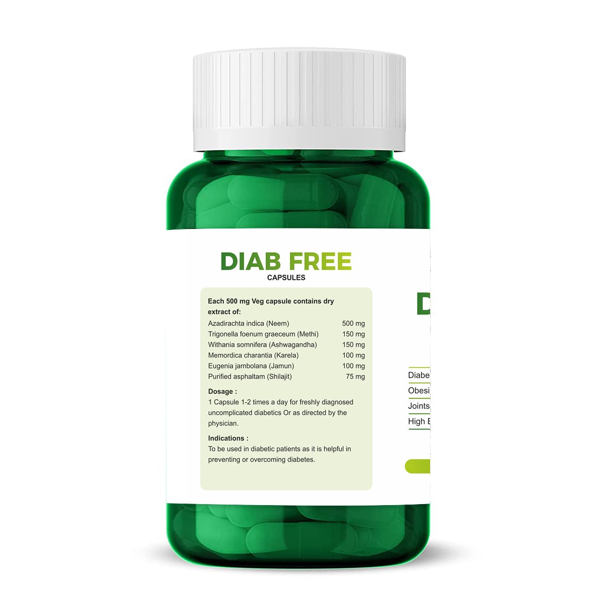 Neuhack Diab Free Diabetes capsules with Neem karela jamun for Diabetes & Sugar - Ayurvedic diabetes supplement medicine (Pack of 2)(60 caps each)