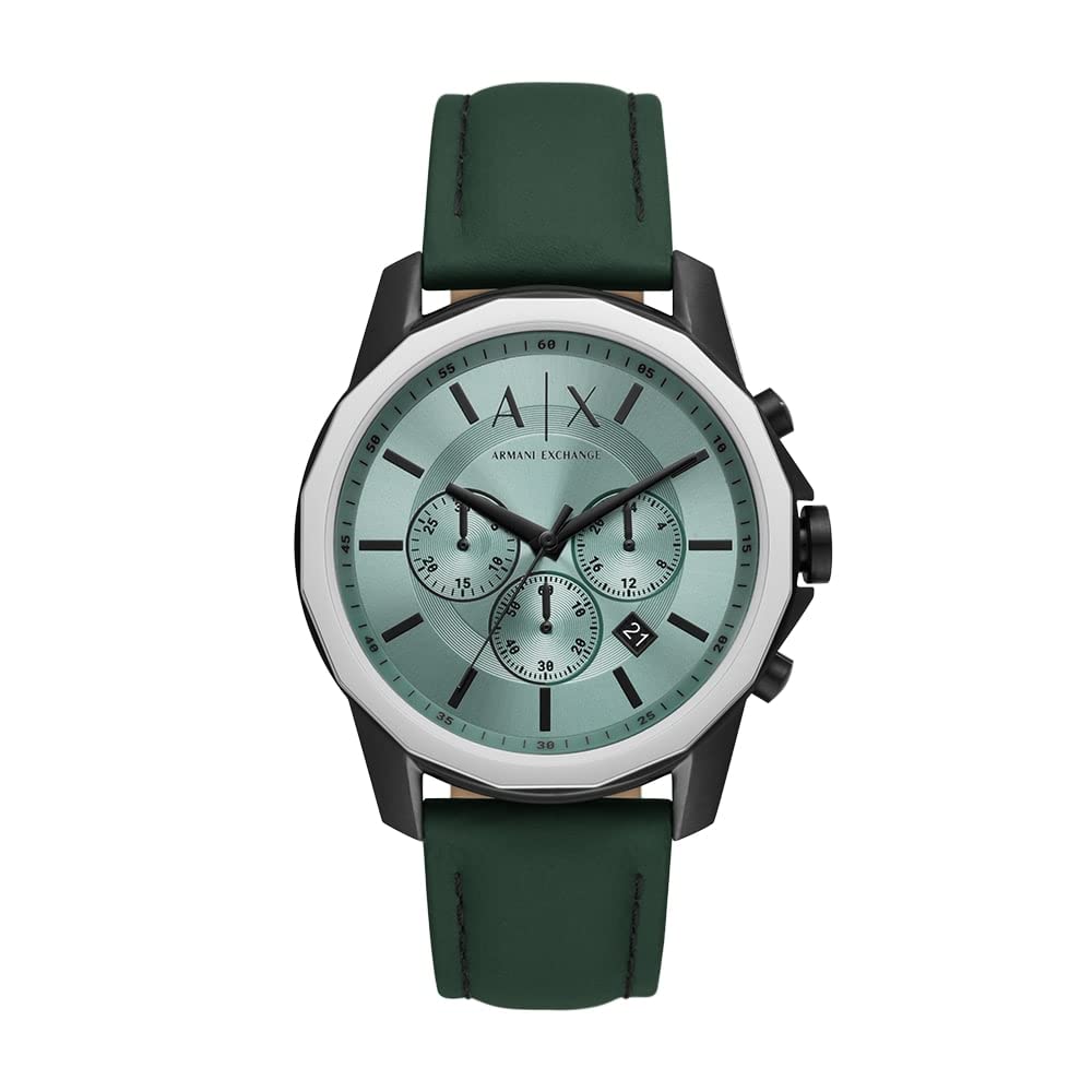 Armani Exchange Mens Leather Banks Analog Green Dial Watch-Ax1725, Band Color:Green