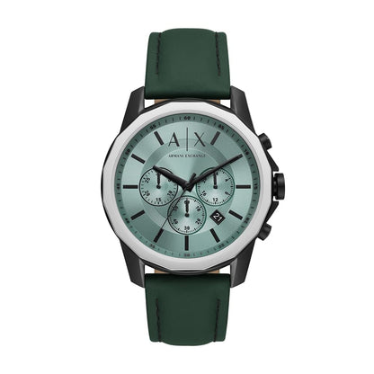 Armani Exchange Mens Leather Banks Analog Green Dial Watch-Ax1725, Band Color:Green