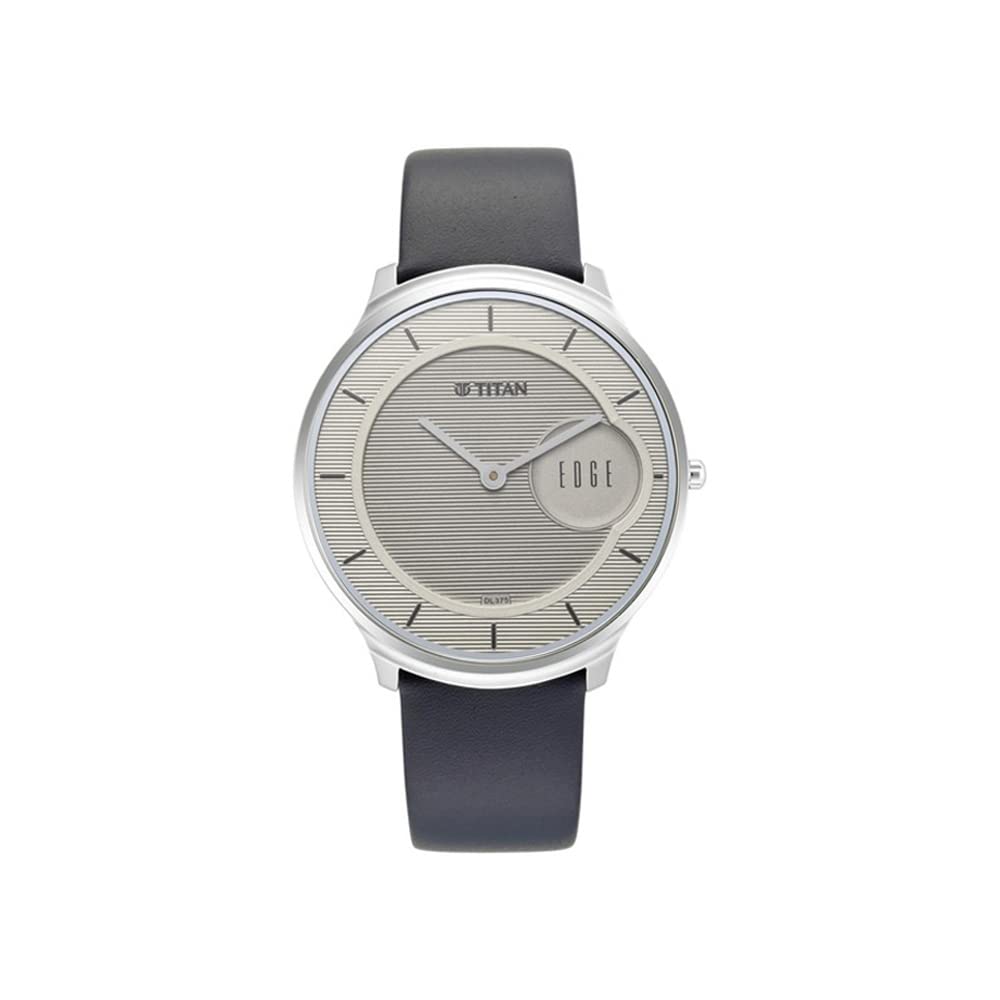 Titan Edge Baseline Grey Dial Analog Leather Strap Watch for Men-NS1843- image 6