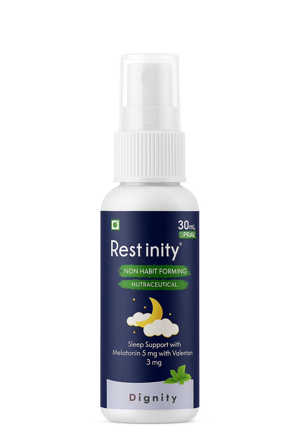 Restinity Sleep Spray | Natural Sleep Aid & Non-Habit Forming Nutraceutical | With Melatonin 5mg & Valerian 3mg | Supports Relaxation, Stress Relief & Better Sleep Quality | Refreshing Mint Flavour