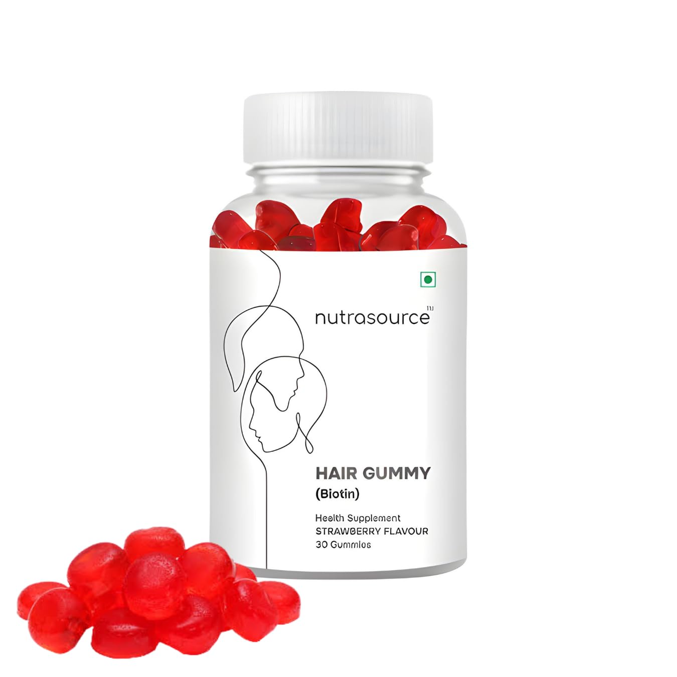 Nutrasource Hair Gummy with Biotin, Strawberry Flavour, 30 Gummies, Health Supplement, No added sugar for men & women hair Gummy