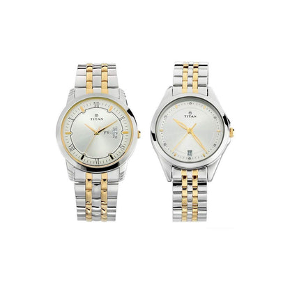 Titan Bandhan Quartz Analog with Day and Date Silver Dial Stainless Steel Strap Watch for Couple-NS17742565BM01P