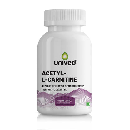 Unived Acetyl L-Carnitine 500mg | Supercharges Brain Function, Fat Loss, & Reaction Time. | Single Ingredient, Flavorless & Caffeine Free | 60 Vegan Capsules