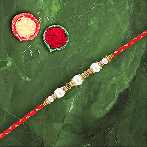 SFU E Com Pearl Rakhi & Chocolate Hamper | Rakhi Chocolate Gift for Brother | Roli, Chawal, Chandan, Misri | 42