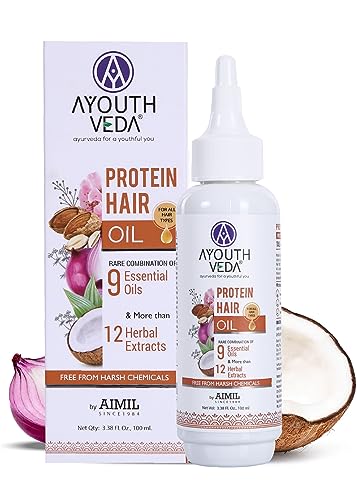 Ayouthveda Protein Hair Oil For Healthy Hair | Blend of Essential Oil & 12 Herbal Extracts | Strengthen The Roots & Makes Hair Shiny | A Non Sticky Formula For Dandruff Control (Pack of 1-100ml)