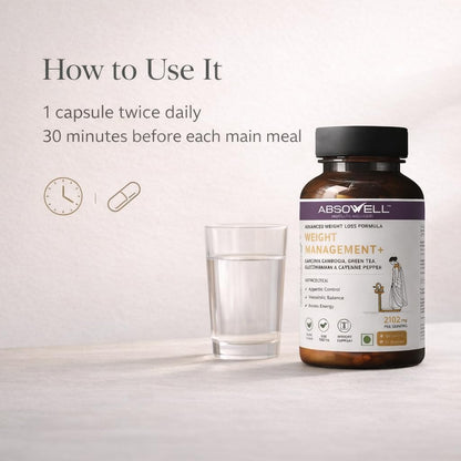 Absowell Weight Management Tablets [60 Capsules] – Garcinia Cambogia, Glucomannan & Plant-Based Ingredients | Supports Appetite Control, Metabolism & Healthy Weight Management | Herbal Dietary Supplement