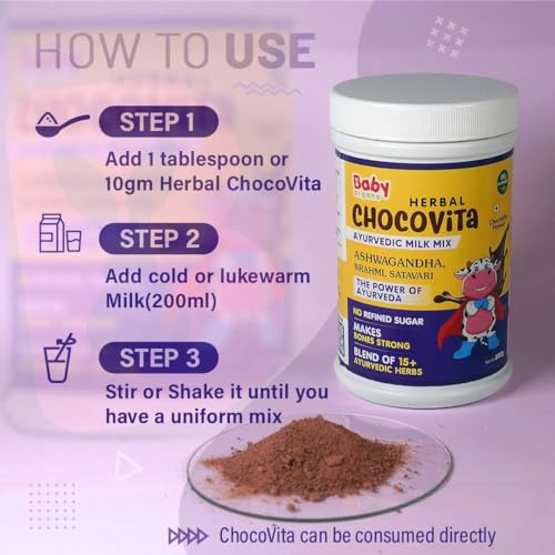 Babyorgano Herbal Chocovita 100% Ayurvedic Health & Nutrition Drink For Kids | 15+ Ayurvedic Herbs |Kids Growth |Brain Development |No Refined Sugar | Fdca Approved | Chocolate Flavour - 300Gm