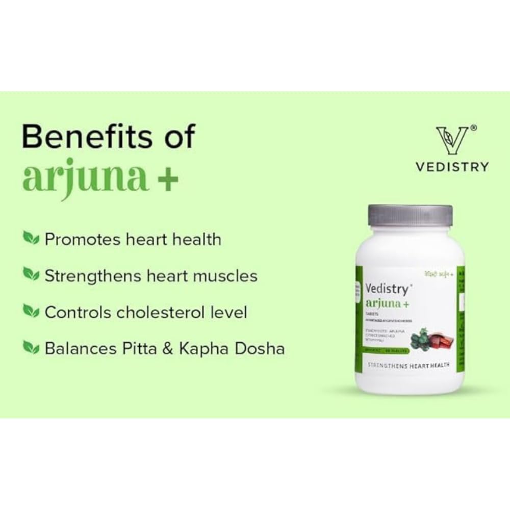 Vedistry Arjuna Tablets for Heart | Promotes Heart Health | Bone Health and Blood Pressure | Ayurvedic Enrich With Pippali | Controls Cholesterol Level | Pack of 1