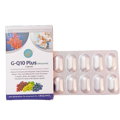 GQ10 Plus Advanced Coenzyme Q10 Ubiquinol Supplement with Omega 3 EPA DHA, Grapeseed, L-Arginine| Vegetarian Capsules