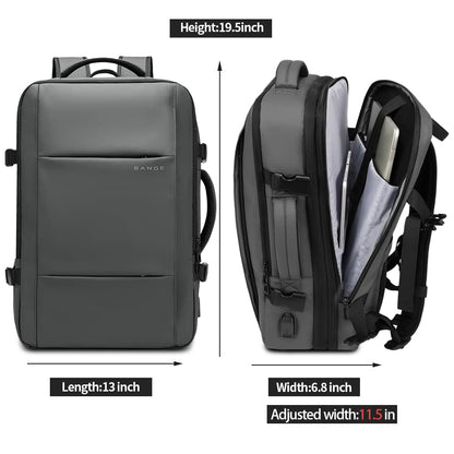 BANGE High Capacity Expandable Water Resistant 15.6 inch Laptop Backpack with USB Charging (Grey 45L)