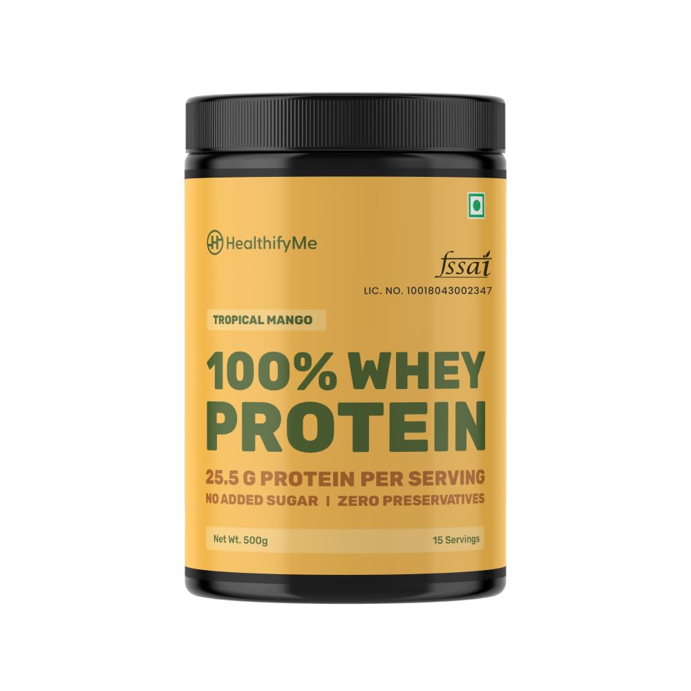 Healthifyme 100% Whey Protein Powder- 1 KG, With Digestive Enzymes, 25.5gm protein, No added Sugar, Zero Preservatives, Muscle Support & Recovery (Double Chocolate)