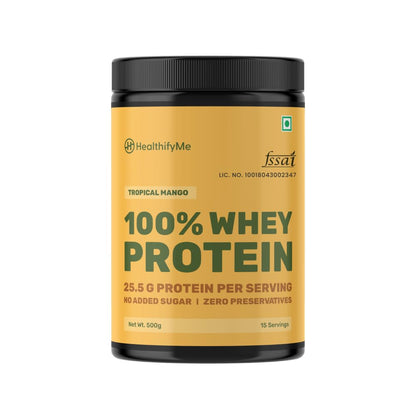 Healthifyme 100% Whey Protein Powder- 1 KG, With Digestive Enzymes, 25.5gm protein, No added Sugar, Zero Preservatives, Muscle Support & Recovery (Double Chocolate)