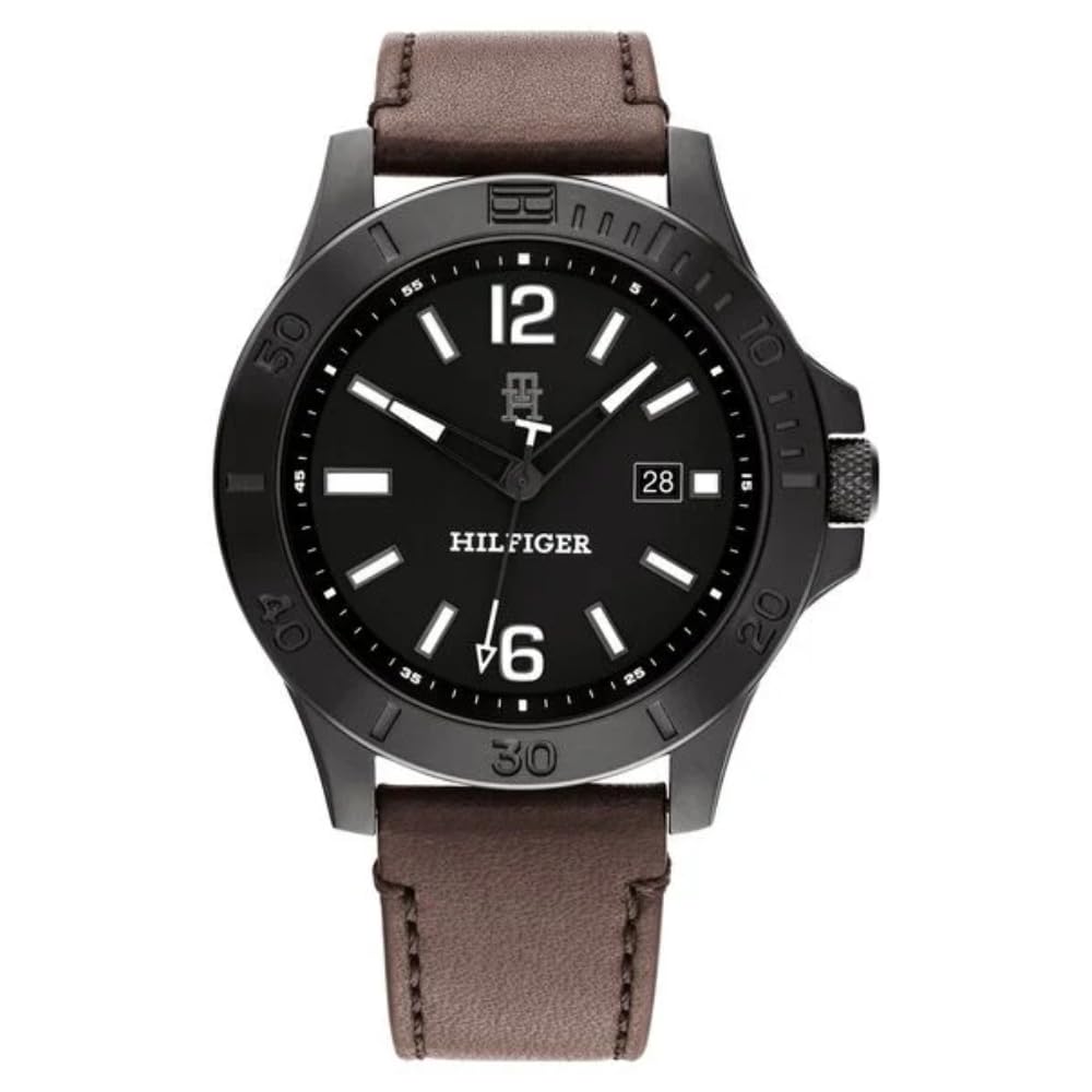 Tommy Hilfiger Black Dial Brown Colour Leather Strap Analog Watch for Men-TH1710530