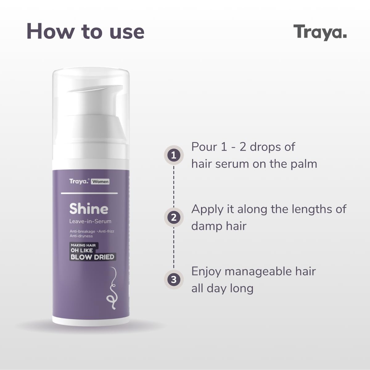 Traya Shine Leave-in Serum | Anti-Frizz Hair Serum for Dull, Dry and Damaged Hair | Anti-breakage Formula for Hair Protection | Paraben-Free | 50 ml