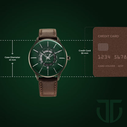 Titan Green Dial World Time with Date Leather Strap Analog Watch for Me- image 2