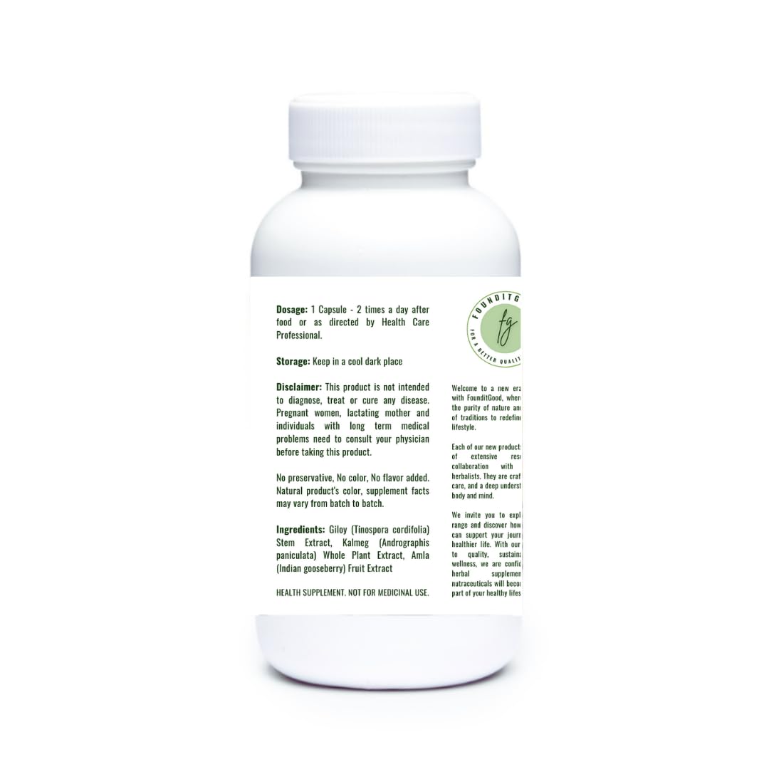FounditGood FiG Nutra’s AGK Extract Capsules | Herbal Immune Support Supplement | Amla, Giloy, Kalmegh Extracts Blend | 60 Veg Capsules