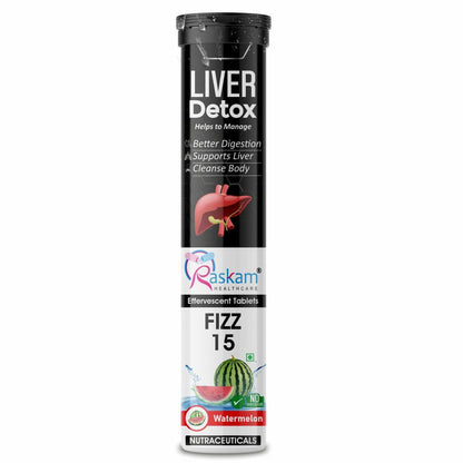 Raskam Liver Detox Effervescent – Plant-Based Detox with 9 Ayurvedic Herbs | Sugar-Free | Refreshing Watermelon Flavor | Drop, Fizz, Sip | Fizz 15 Tablets Pack of 1
