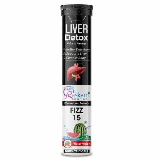 Raskam Liver Detox Effervescent – Plant-Based Detox with 9 Ayurvedic Herbs | Sugar-Free | Refreshing Watermelon Flavor | Drop, Fizz, Sip | Fizz 15 Tablets Pack of 1