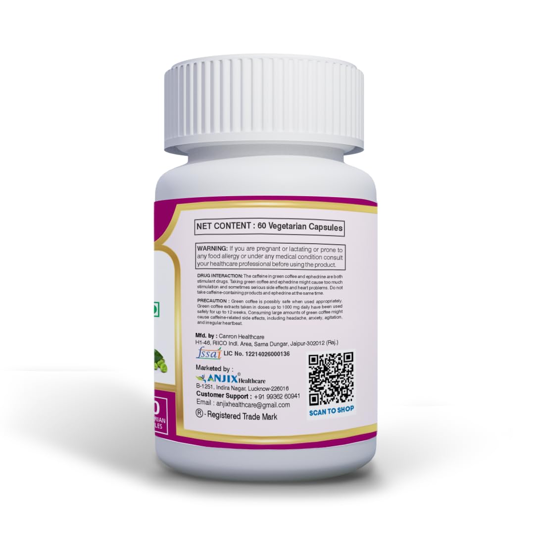 Anjix Green Coffee Bean Extract Capsules | Natural Metabolism Support Supplement | Supports Weight Management & Energy | Vegetarian Capsules | 60 Veg Caps