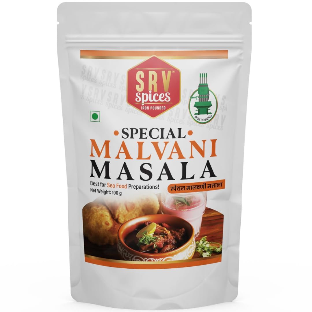 SRV SPICES Special Malvani (Malwani) Masala | Perfect for Seafood | Crafted with 24 Handpicked Ingredients | Rich, Aromatic Flavor from 57 Years of Expertise | Traditional Maharashtrian Masala | 100g Pack