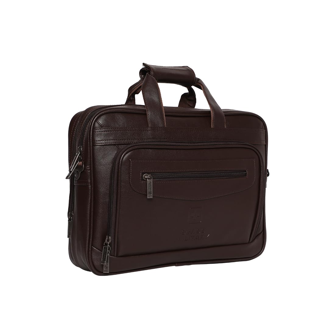 SWISS MILITARY VERBEPRO Premium Leatherette Laptop Sling Bag with 15.4 Inch Padded Compartment, Organizer Pocket & File Section, Premium Zippers & Detachable Strap, Use for Office, Business - Brown