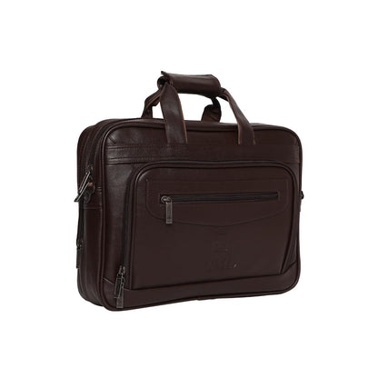 SWISS MILITARY VERBEPRO Premium Leatherette Laptop Sling Bag with 15.4 Inch Padded Compartment, Organizer Pocket & File Section, Premium Zippers & Detachable Strap, Use for Office, Business - Brown