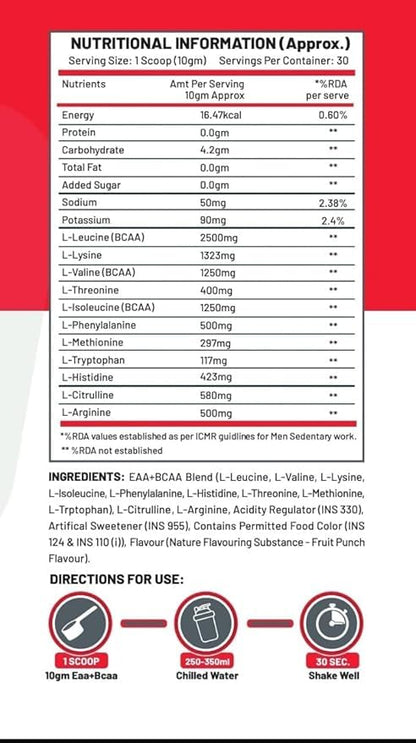 C9 NUTRITION BCAA + EAA Powder- Sugar Free Workout Muscle Recovery & Endurance Drink with 5000mg BCAA, 9000mg EAA, 500 mg L-Arginine | Amino Acid Supplements (30 Servings, Watermelon Flavour)