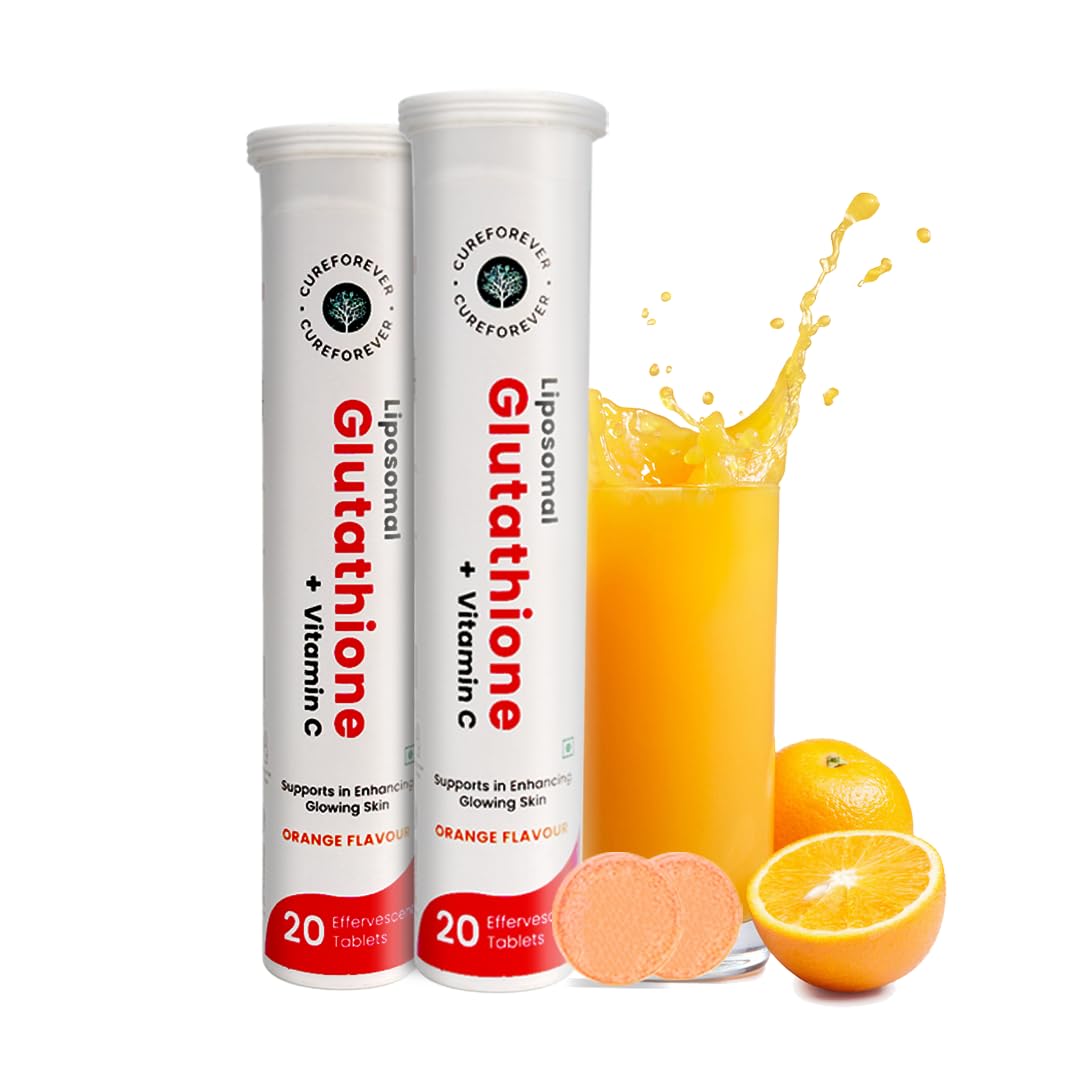 CUREFOREVER Glutathione Effervescent Tablets, 40 Tablets with Vitamin C, Liposomal Glutathione 500mg for Antioxidant Support, Skin Glow & Radiance Support, Detox Support
