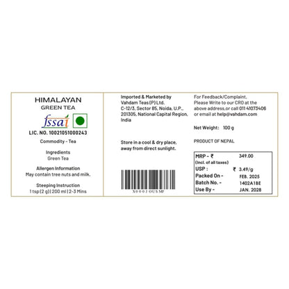 VAHDAM, Himalayan Green Tea Leaves - 100g | Non GMO, Gluten Free |Natural, High Elevation Grown Tea Leaves From Himalayas | Pure Green Tea | Vacuum Sealed for Freshness