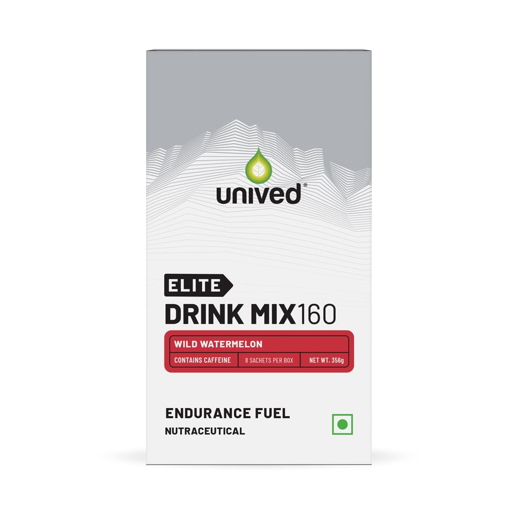 Unived Elite Drink Mix 160 | Isotonic Energy Drink | 2:1 Ratio & 40g Carbohydrates with Betaine & Beta-Alanine | Endurance Athletes Sports Drink (Wild Watermelon (50mg Caffeine), 8 Pack)