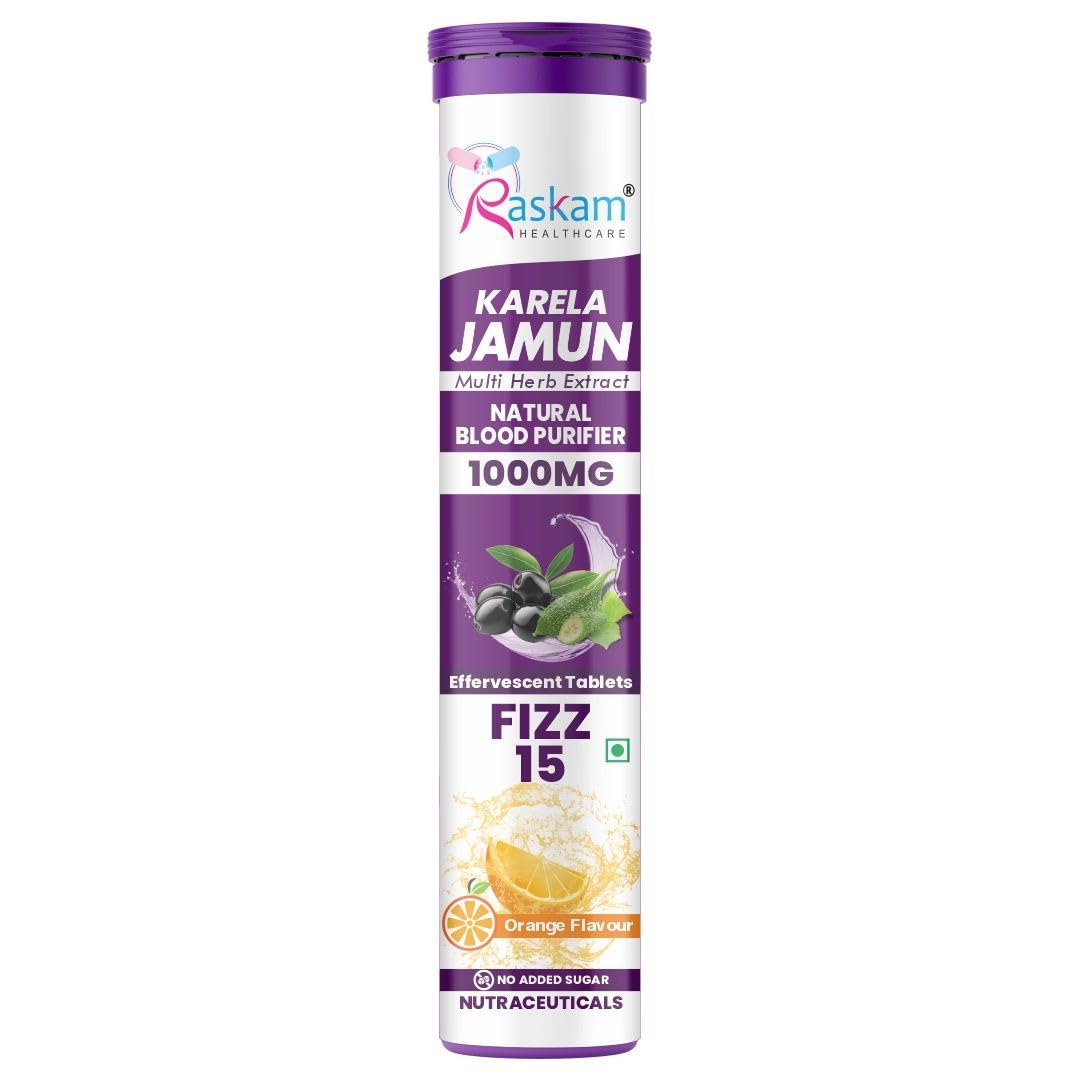 Raskam Karela Jamun Effervescent Tablets | Helps in High Sugar Condition|Promotes Healthy Glucose Levels | Boosts Digestive Health| Supports Daily Blood Sugar Management & Insulin Function| Orange Flavor (15)