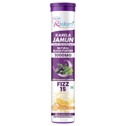Raskam Karela Jamun Effervescent Tablets | Helps in High Sugar Condition|Promotes Healthy Glucose Levels | Boosts Digestive Health| Supports Daily Blood Sugar Management & Insulin Function| Orange Flavor (15)