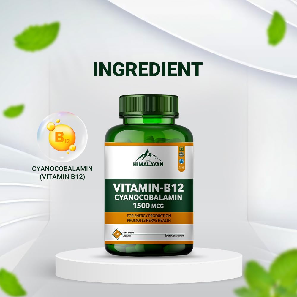 Divya Himalayan Vitamin B-12 Support Supplement, 60 Capsules, Energy Production, Immune Function, Nerve Health