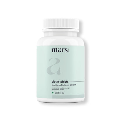 Mars by GHC Biotin Tablets - 60 Tablets | Keratin, Hair Fall Control, Nourishment | Biotin Supplement for Hair Growth, Glowing Skin | Enhances Scalp Conditions, Boosts Hair Growth