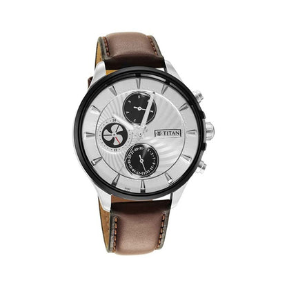 Titan Regalia Maritime White Dial Quartz Multifunction Leather Strap Watch for M