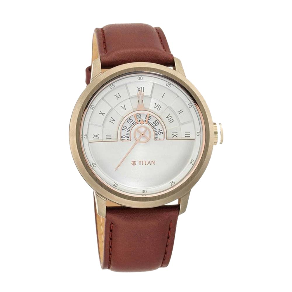 Titan Regalia Grandmaster White Dial Quartz Analog Leather Strap Watch for Men-N