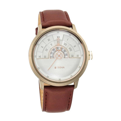 Titan Regalia Grandmaster White Dial Quartz Analog Leather Strap Watch for Men-N