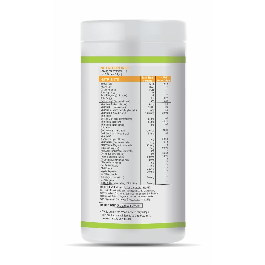 Activist Proslim Powder with Minerals & Multivitamins for Weight Management, Mango Flavour, High-Protein Supplement to Support Healthy Weight Loss, Energy, & Metabolism - 500g