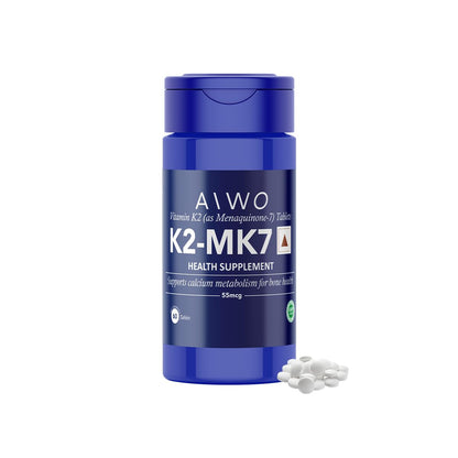 AIWO Vitamin K2 MK-7 55 mcg Tablets | Supports Bone & Calcium Metabolism | Menaquinone-7 Supplement | Vegetarian Formula for Men & Women | Daily Use Support | 60 Tablets