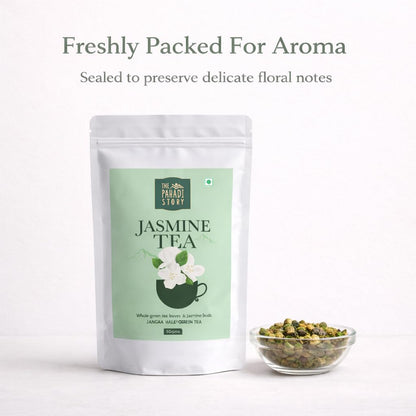 The Pahadi Story Jasmine Tea 50gm Natural Dried Jasmine Flowers With Green Tea Leaf For Weight Management, Healthy Heart and Good Oral Health, Antioxidant Herbal Green Tea