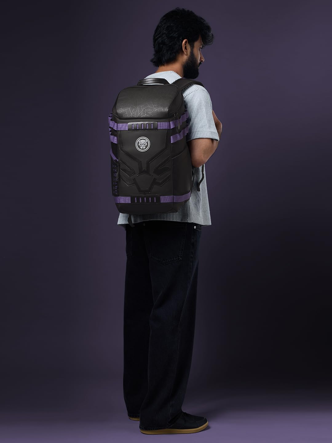 The Souled Store Marvel Black Panther: Tactical Backpack | 22L Laptop Bag (Fits 16 Inch) | Water-Resistant Polyester with Reflective Badge & Luggage Strap