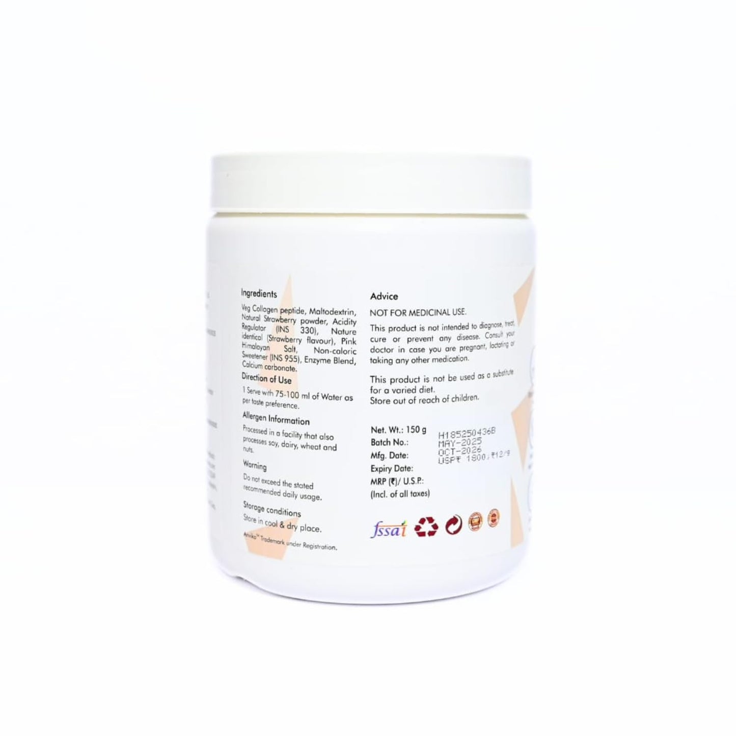 Anvika Veg Collagen Powder | Plant-Based Collagen Builder for Hair, Skin & Nails | Strawberry Flavor | 150g | Supports Skin Elasticity | Hair Growth & Joint Health