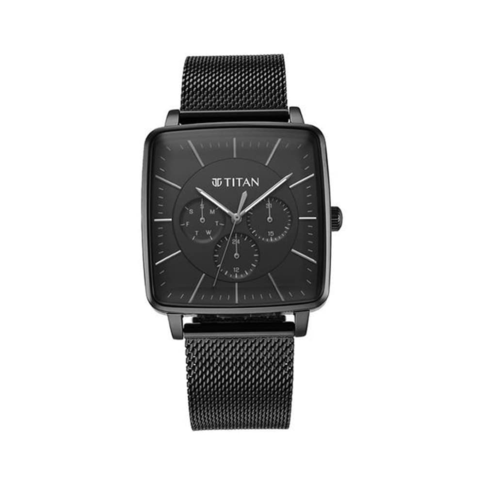Titan Avant Garde Black Dial Quartz Multifunction Stainless Steel Strap Watch fo