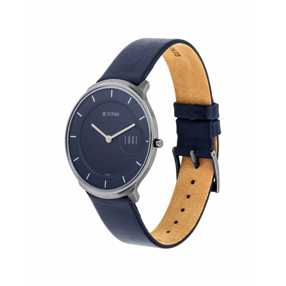 Titan Edge Quartz Analog Blue Dial Leather Strap Watch for Men-NS1843QL- image 4