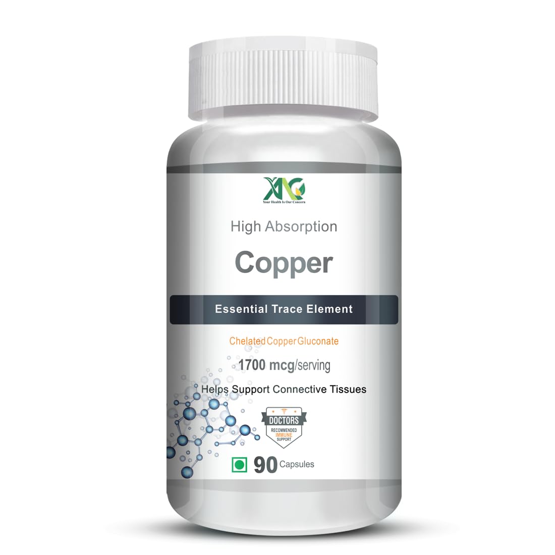 ANC Chelated Copper Gluconate – Support Connective Tissues –1700mcg – 90 Capsules