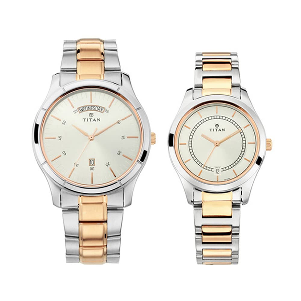 Titan Bandhan Quartz Analog with Day and Date Silver Dial Stainless Steel Strap